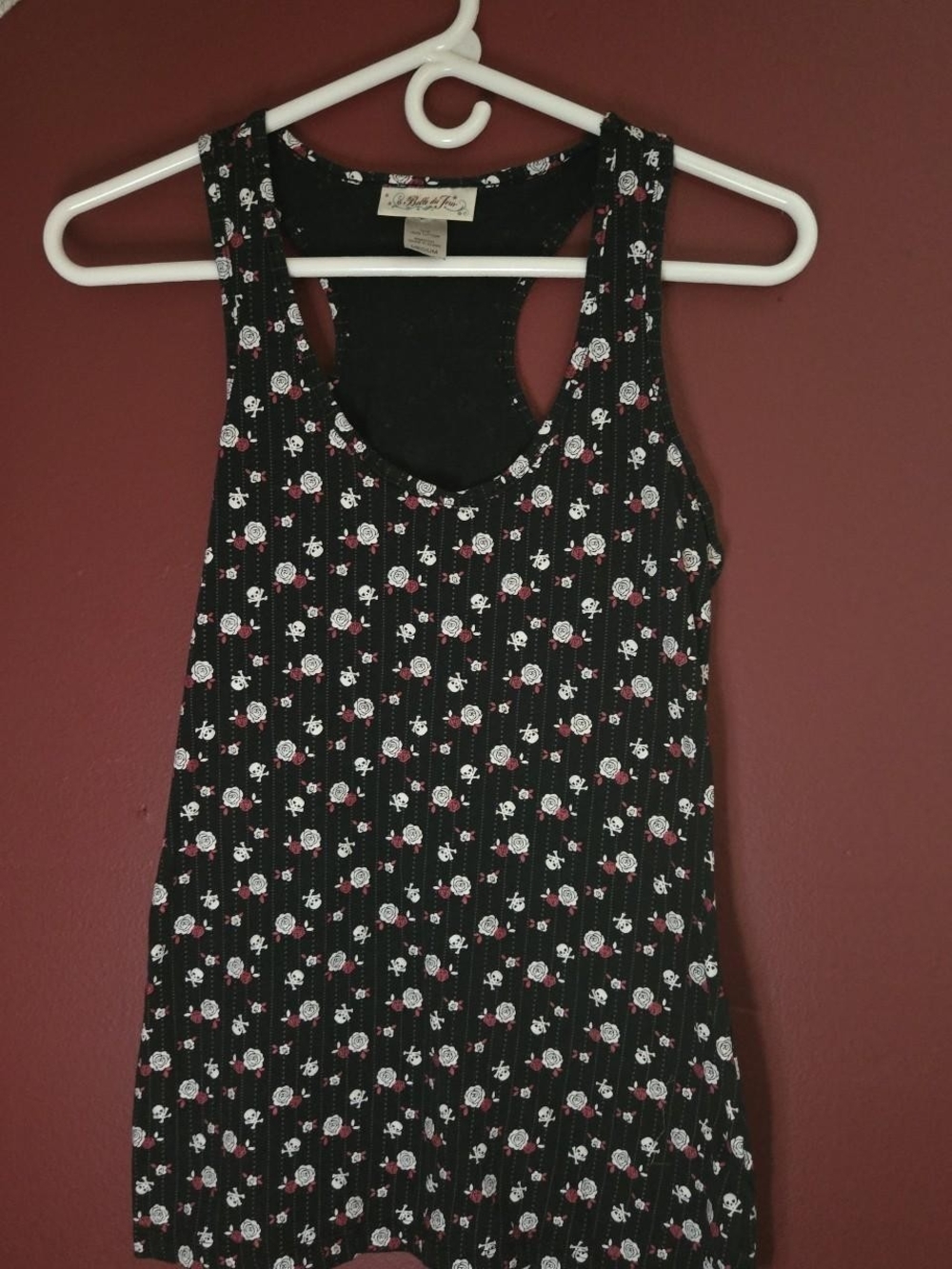 Belle Du Jour Black Ribbed Tank with Pink & White Floral Print